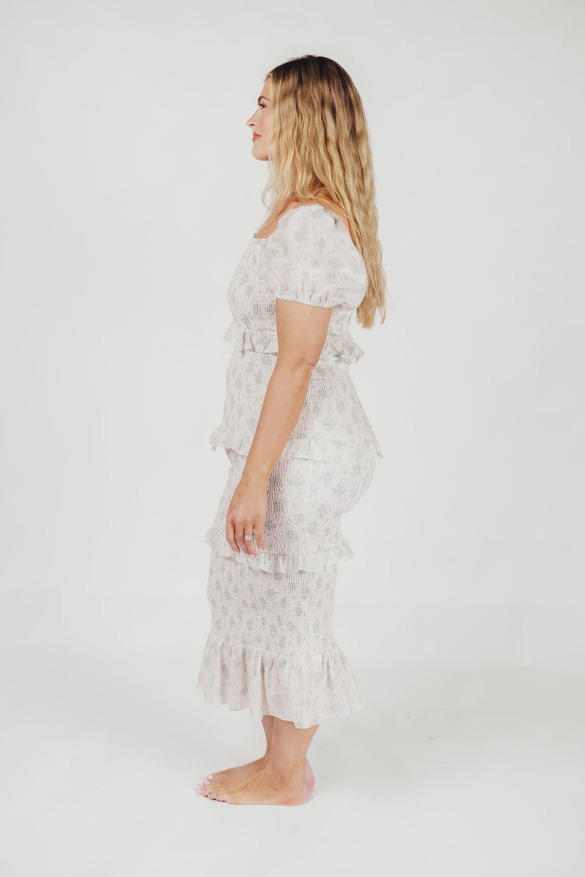 Ada Smocked Dress in Blue Floral- Bump Friendly & Inclusive Sizing (S-3XL) *Final-Sale*