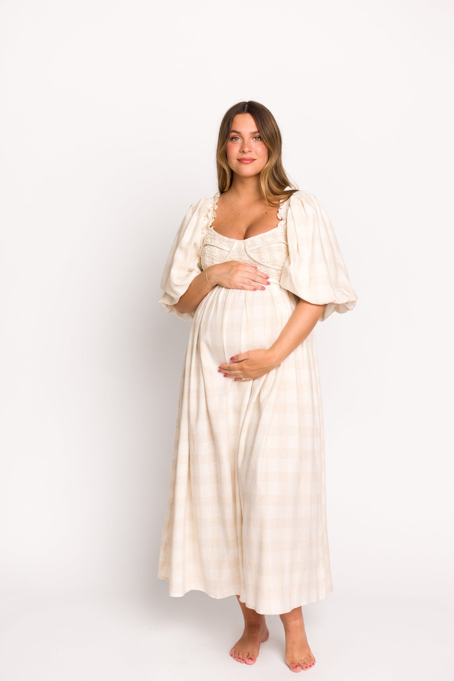 Harlow Maxi Dress in Natural Plaid - Bump Friendly