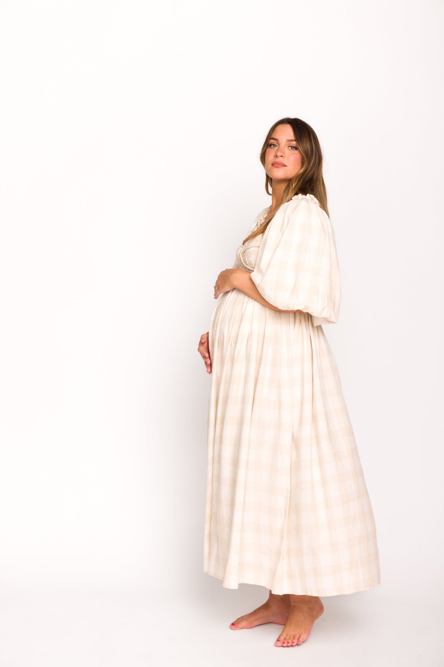 Harlow Maxi Dress in Natural Plaid - Bump Friendly