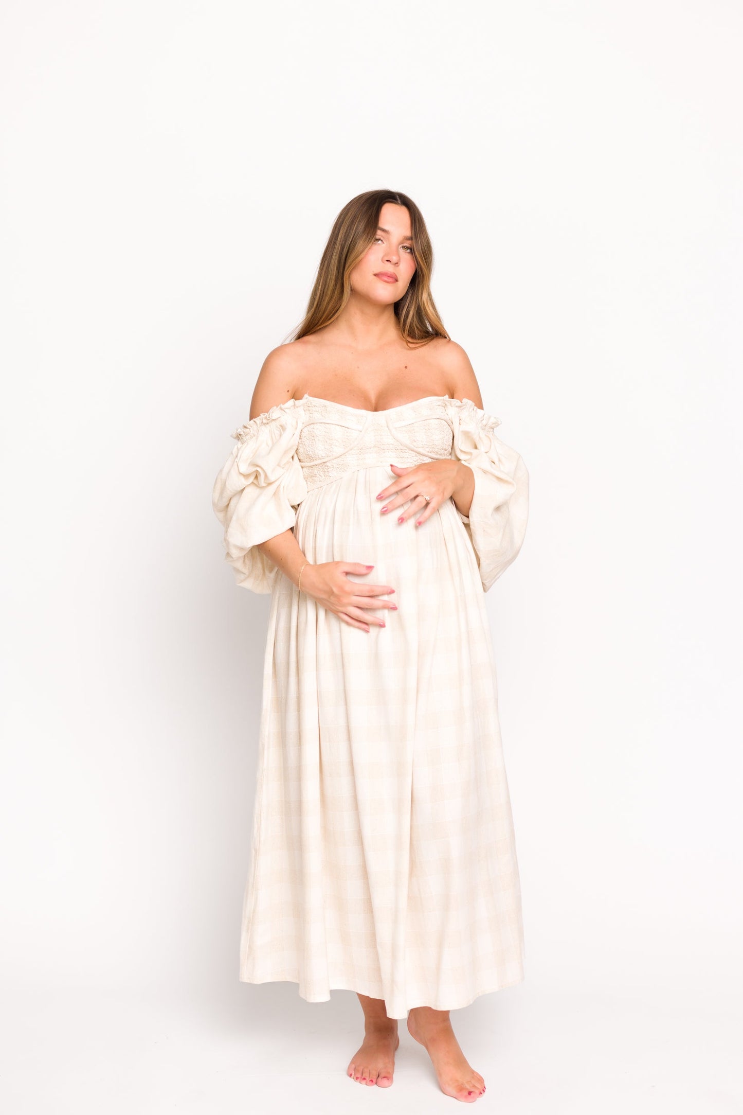 Harlow Maxi Dress in Natural Plaid - Bump Friendly