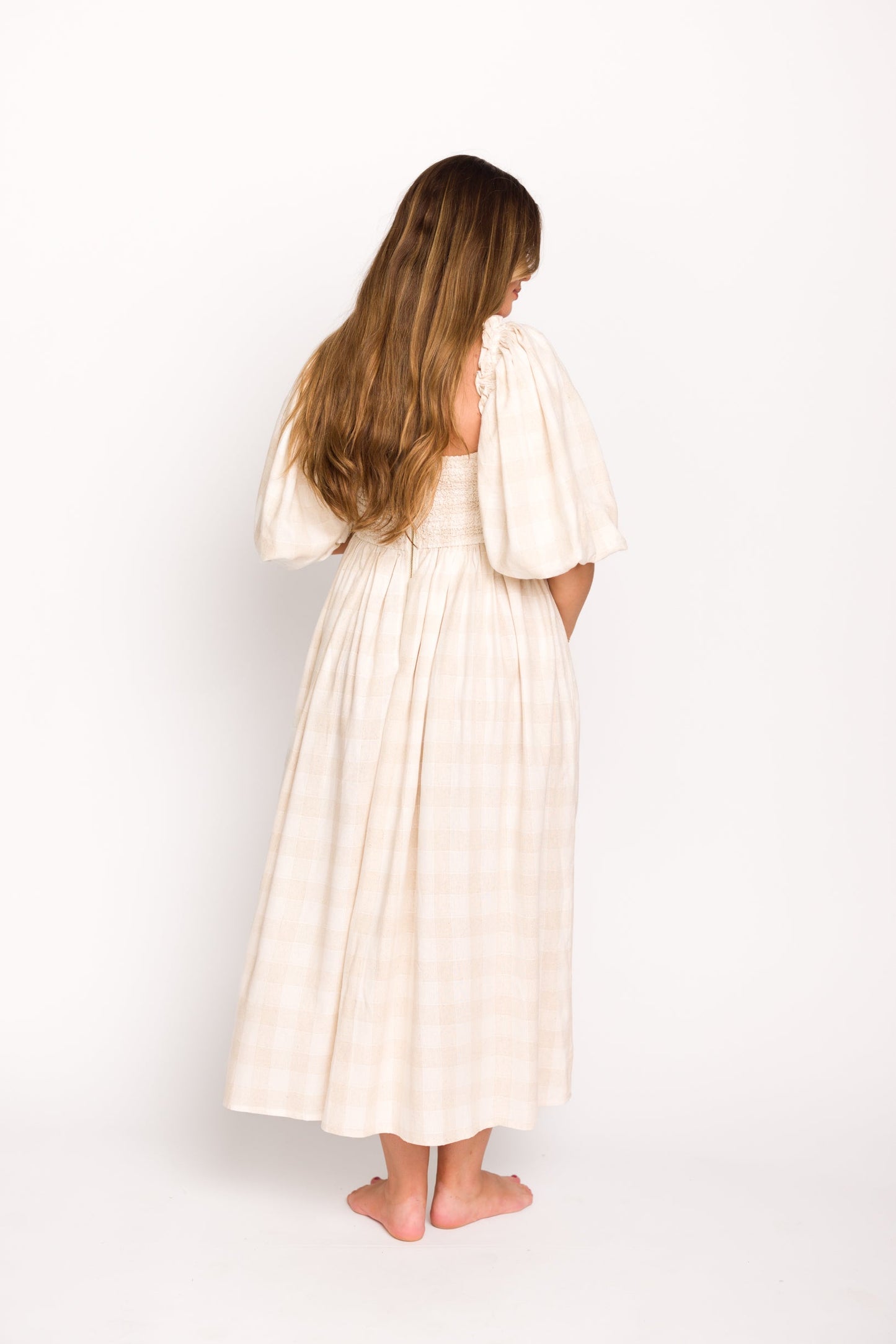 Harlow Maxi Dress in Natural Plaid - Bump Friendly