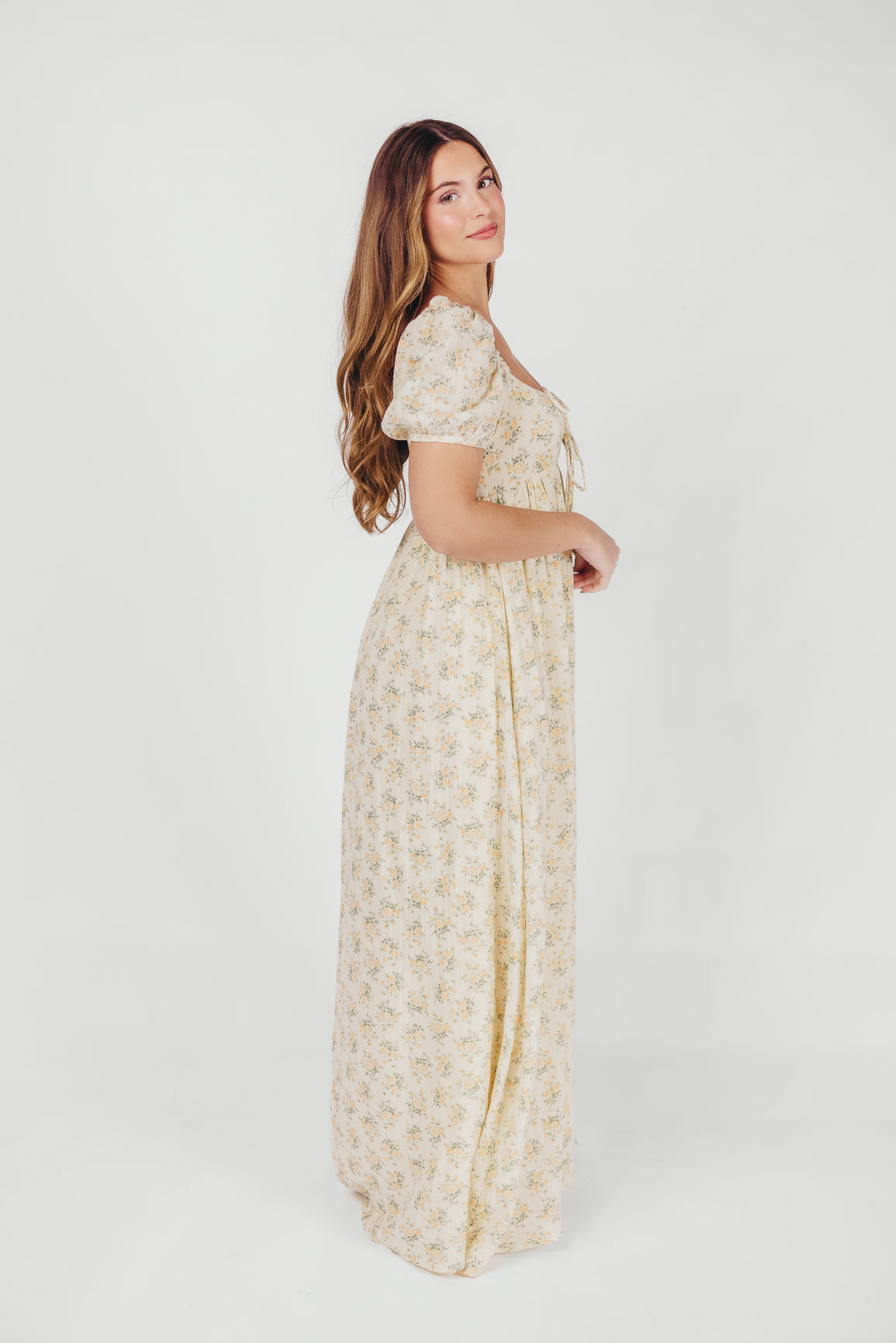 Haven 100% Cotton Tie-Front Maxi Dress in Orange/Green Floral - Bump Friendly