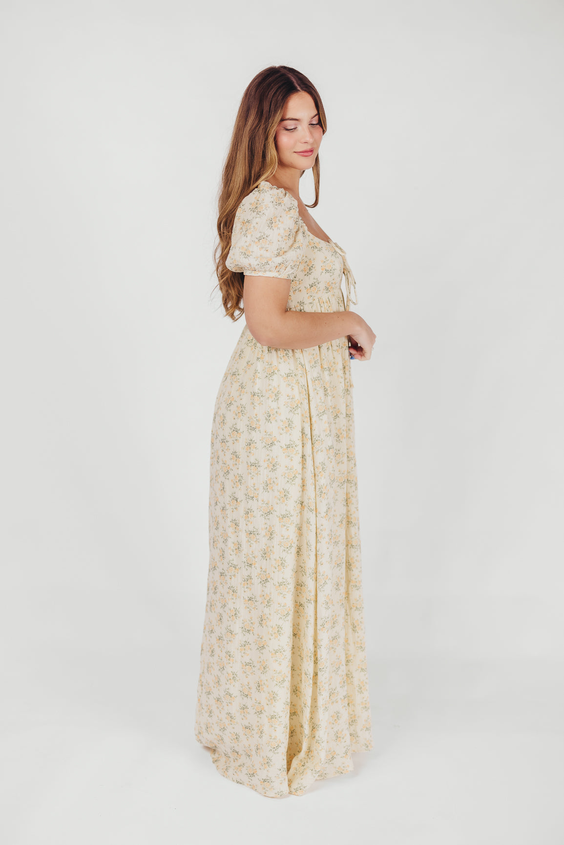 Haven 100% Cotton Tie-Front Maxi Dress in Orange/Green Floral - Bump Friendly