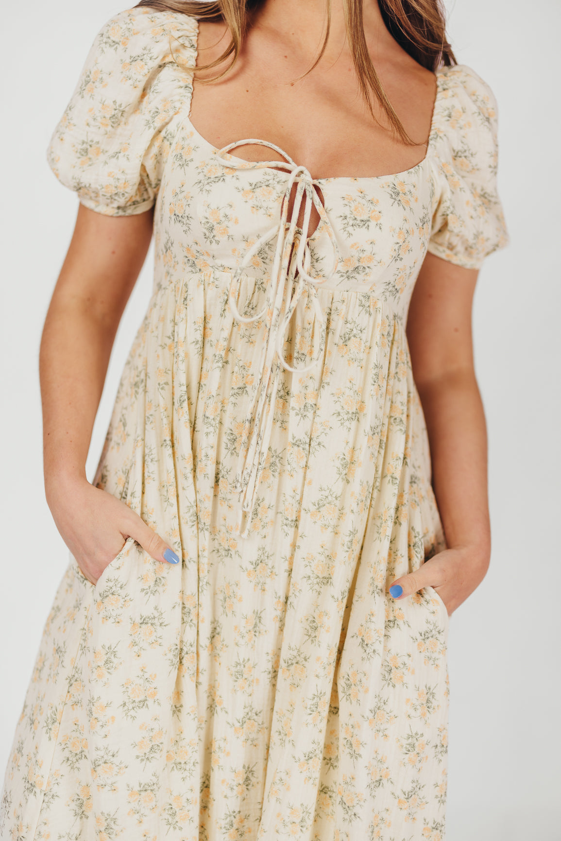 Haven 100% Cotton Tie-Front Maxi Dress in Orange/Green Floral - Bump Friendly