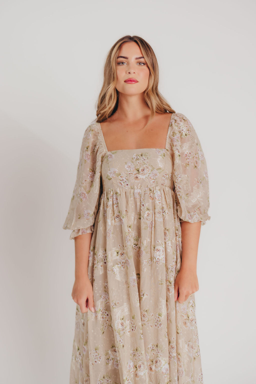 Mona Maxi Dress in Beige/Brown Floral - Bump Friendly
