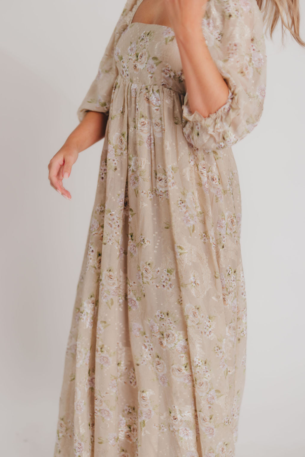 Mona Maxi Dress in Beige/Brown Floral - Bump Friendly