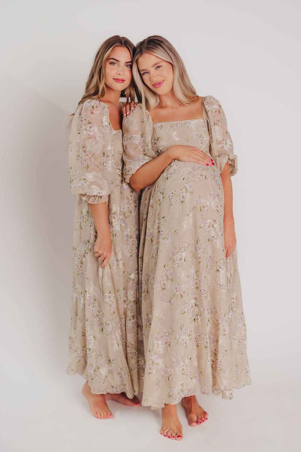 Mona Maxi Dress in Beige/Brown Floral - Bump Friendly