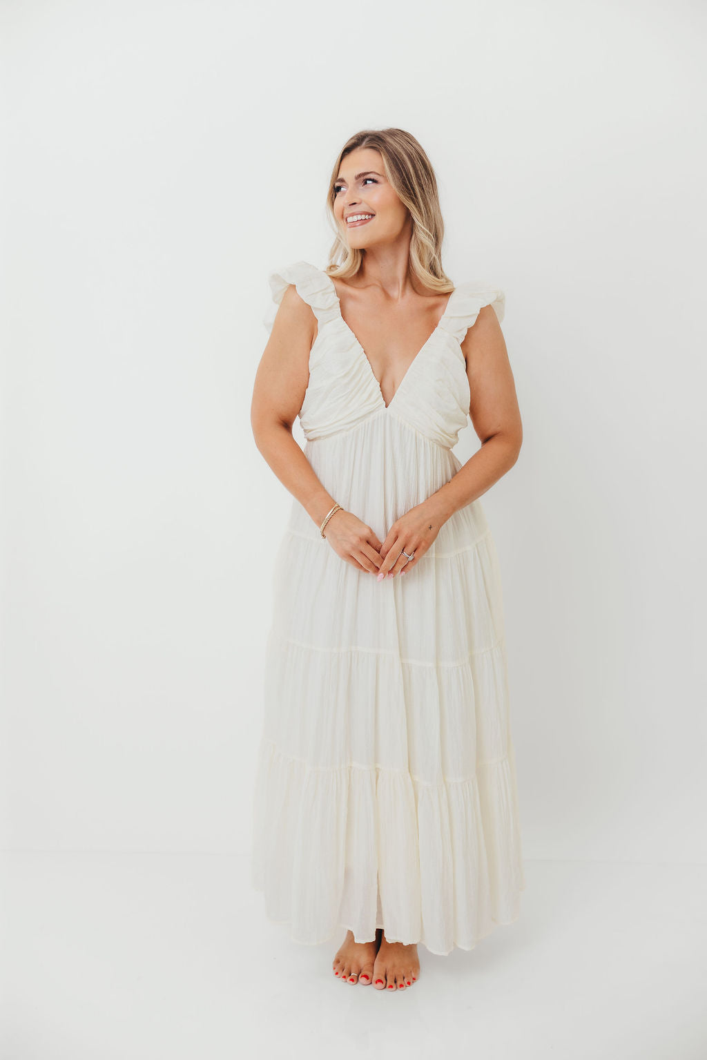 Katy Pleated Bodice Maxi Dress in Cream - Bump Friendly *11/10 PRE-ORDER* (Last Restock of the Year)
