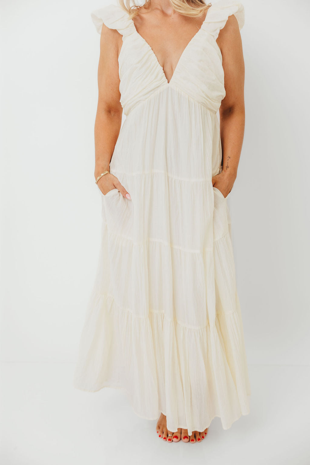 Katy Pleated Bodice Maxi Dress in Cream - Bump Friendly *11/10 PRE-ORDER* (Last Restock of the Year)