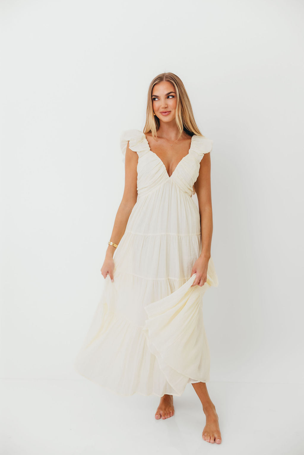 Katy Pleated Bodice Maxi Dress in Cream - Bump Friendly *11/10 PRE-ORDER* (Last Restock of the Year)