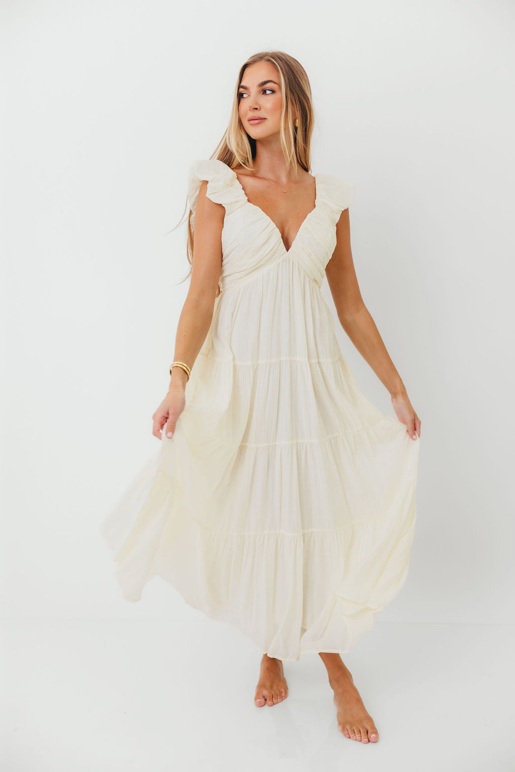 Katy Pleated Bodice Maxi Dress in Cream - Bump Friendly *11/10 PRE-ORDER* (Last Restock of the Year)