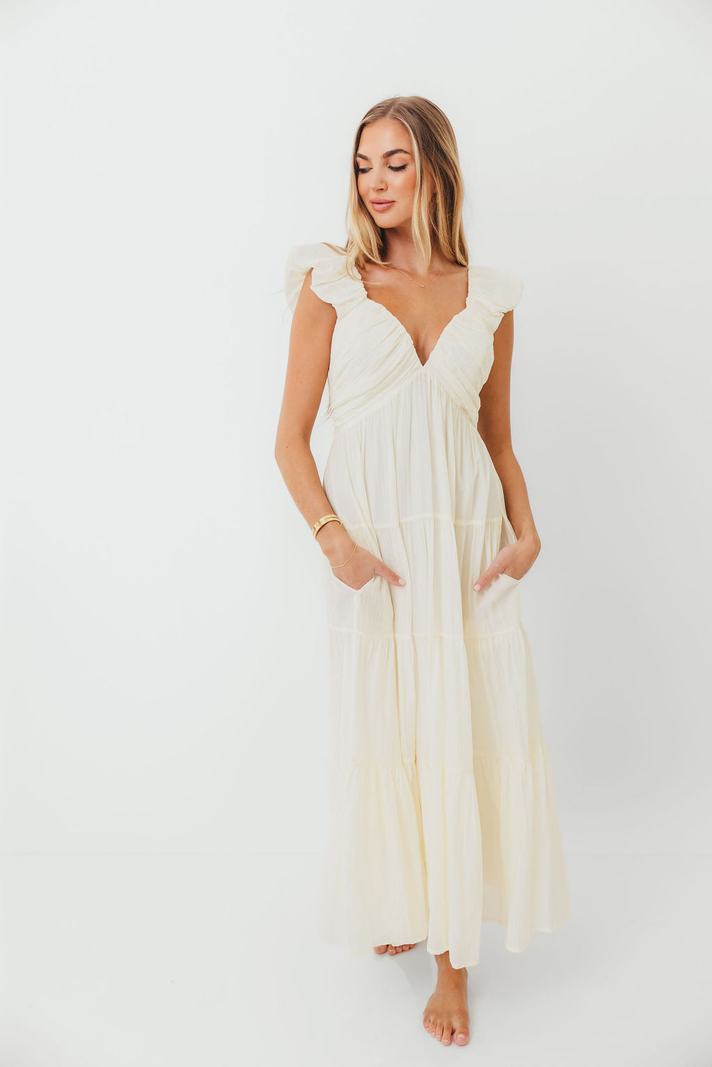 Katy Pleated Bodice Maxi Dress in Cream - Bump Friendly *11/10 PRE-ORDER* (Last Restock of the Year)