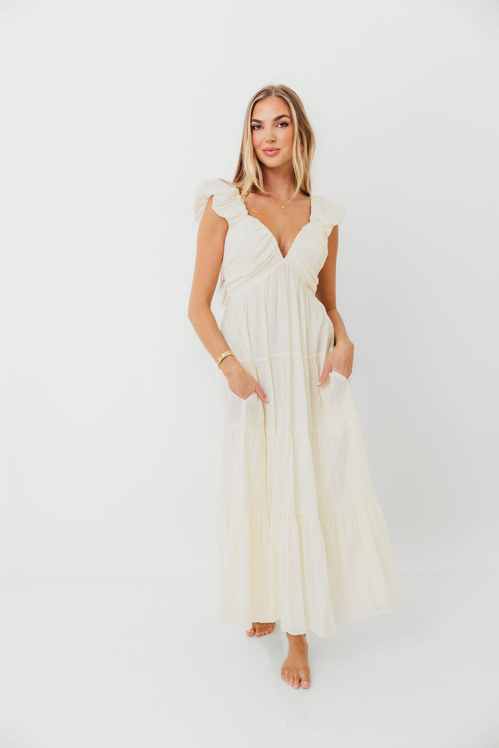 Katy Pleated Bodice Maxi Dress in Cream - Bump Friendly *11/10 PRE-ORDER* (Last Restock of the Year)