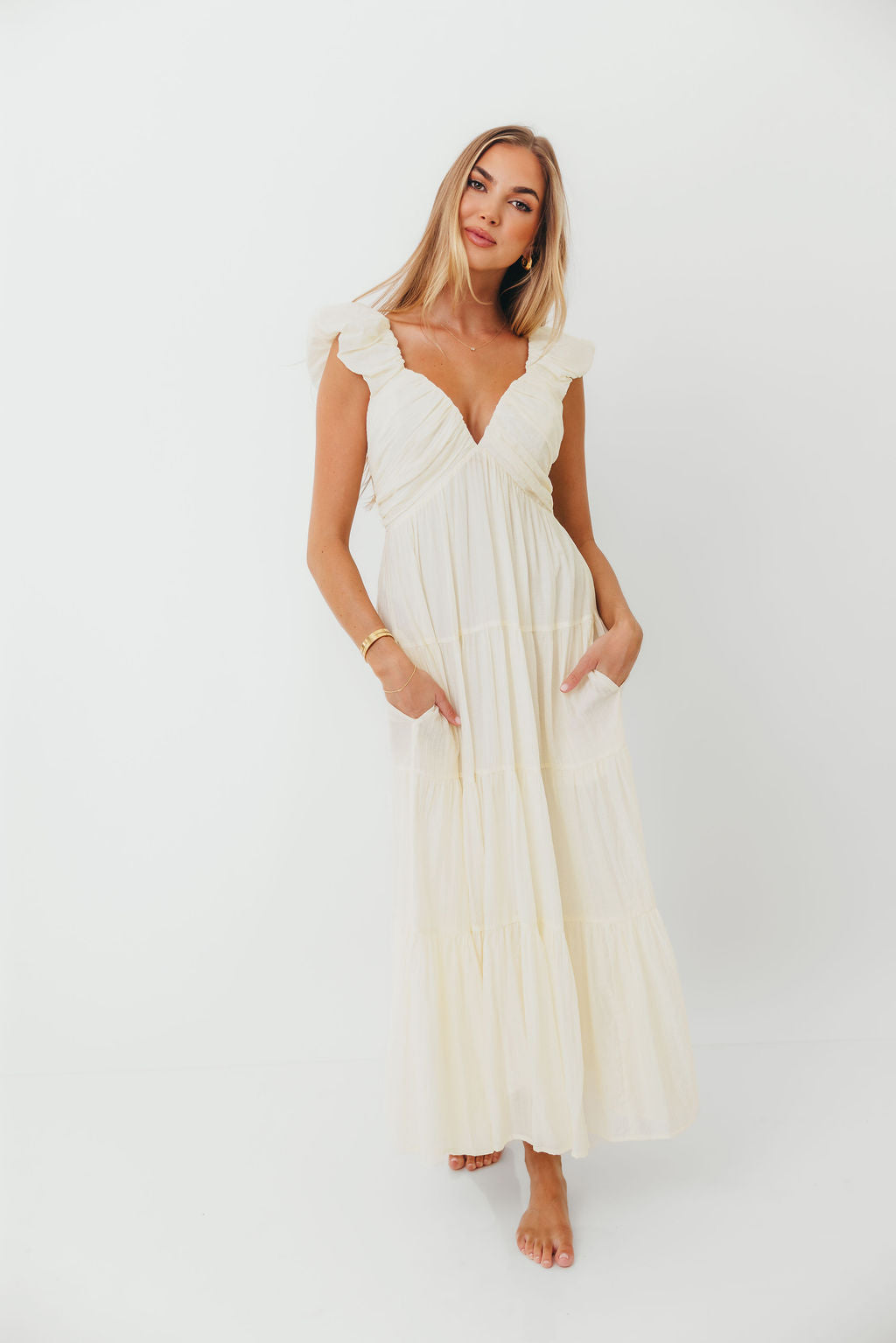 Katy Pleated Bodice Maxi Dress in Cream - Bump Friendly *11/10 PRE-ORDER* (Last Restock of the Year)
